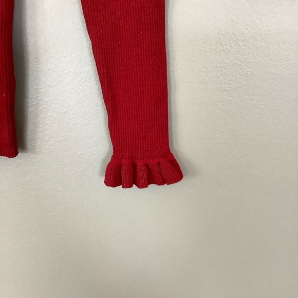ANNE KLEIN Red Ruffled Long Sleeve Mock Sweater - Picture 4 of 7